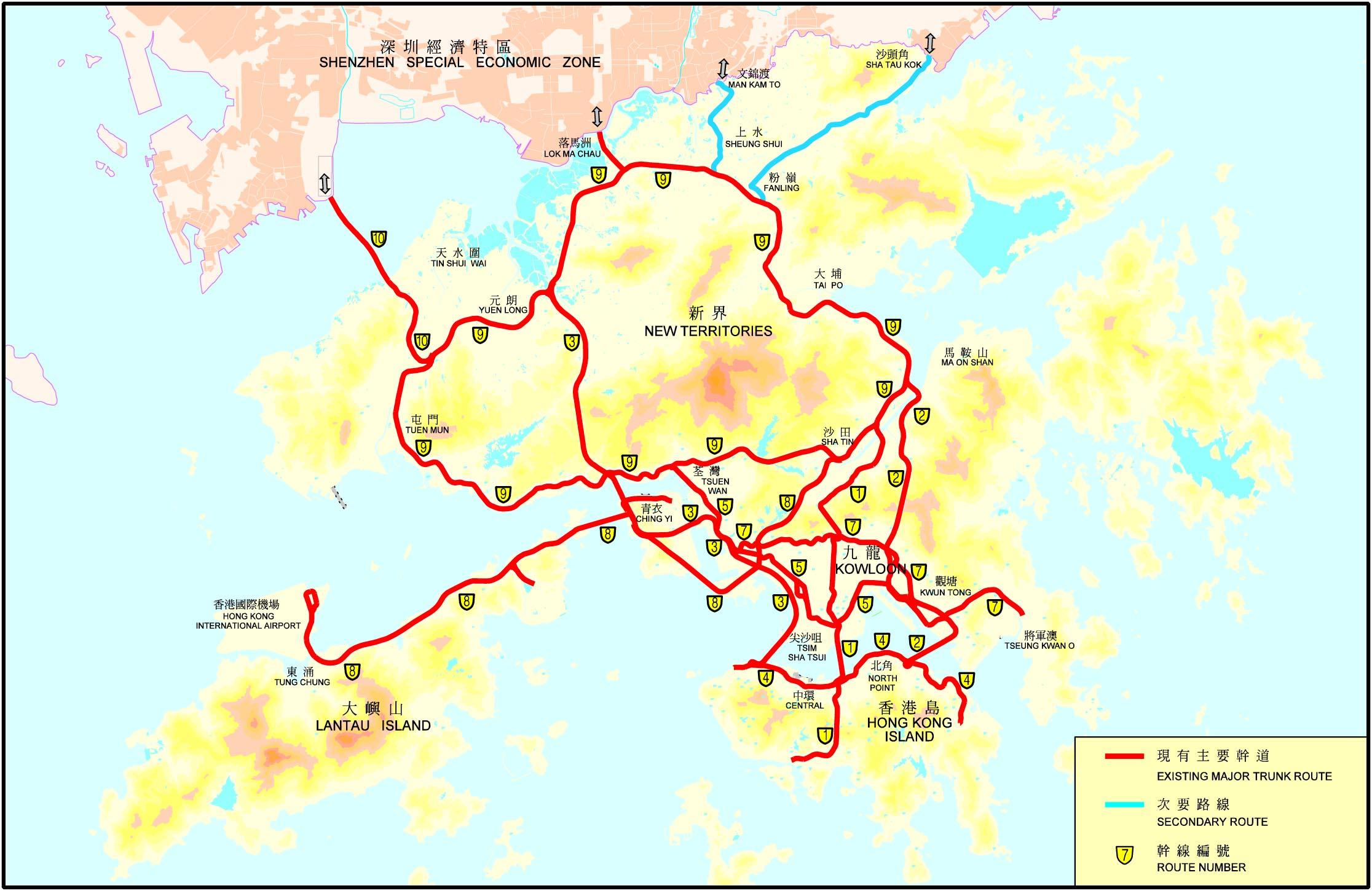 Hong Kong Roads Map 